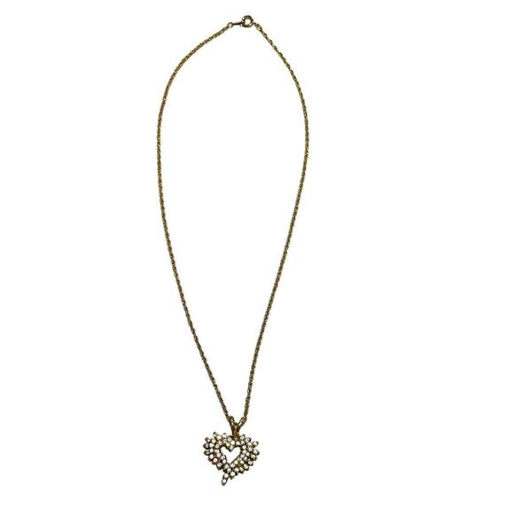Vintage Goldtone Cubic Zirconia Heart Roman Pendant Chain Necklace - Picture 5 of 10
